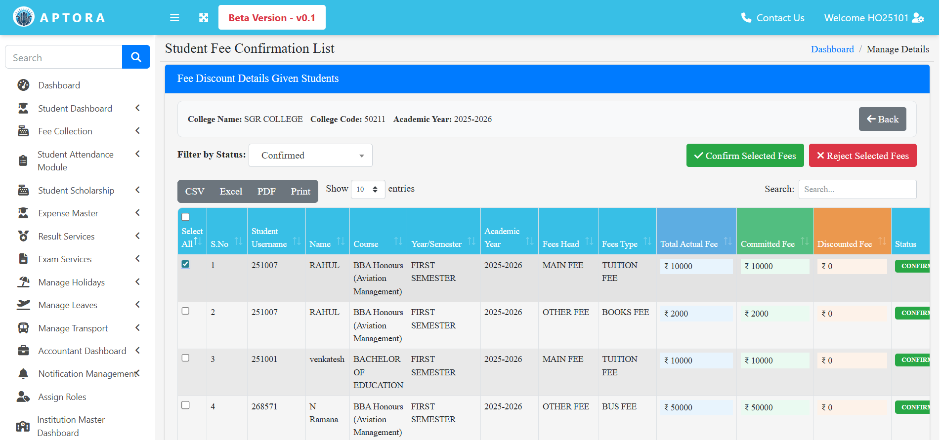 APTORA IMS accounts management dashboard